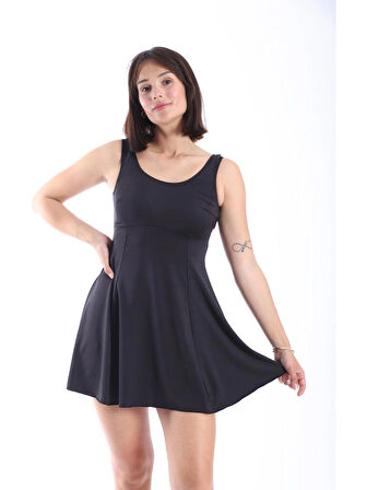 Kadın Düz Elbise Mayo Şortlu Siyah 38-52