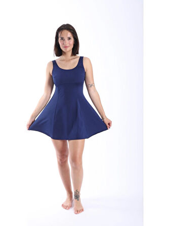 Kadın Düz Elbise Mayo Şortlu Lacivert 38-52