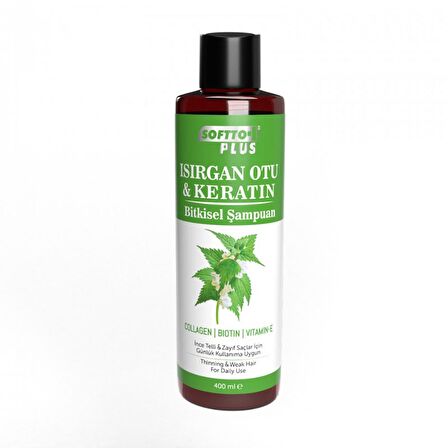 Softto Plus Zayıf Ve Güçsüz Saçlar İçin Isırgan Otu & Keratin Biotin Bitkisel Şampuan 400 ml