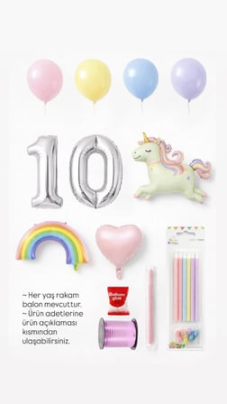  Çocuk Unicorn Gökkuşağı Pastel Doğum Günü Rakam Balonlu Yaş Seçenekli Mumlu Balon Seti
