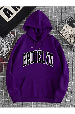 Brooklyn Baskılı Kapüşonlu Sweatshirt