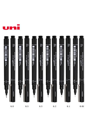 uni ball pin 0.2-0.5-0.8 Teknik Çizim Kalemi Siyah