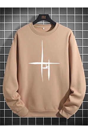Unisex Çizgi Baskı Bisikletyaka Sweatshirt