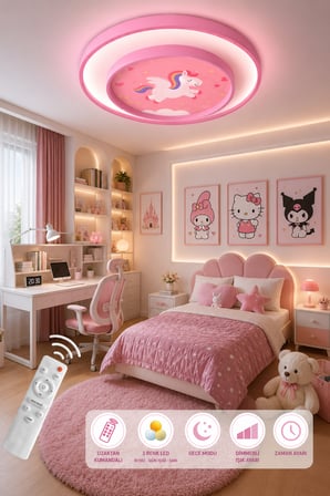 Fubao 2 Katlı Modern Tasarım Uzaktan Kumandalı Dimmerli 3 Renk Ledli Işıklı Çocuk Odası Avizesi