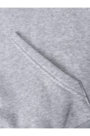 Unisex Beyaz Çicek Baskı Fermuarlı Kapüşonlu Oversize Hırka