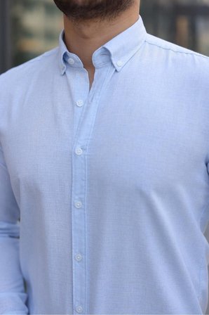 Premum Dik Yakalı Slim Fit Keten Görünümlü Gömlek