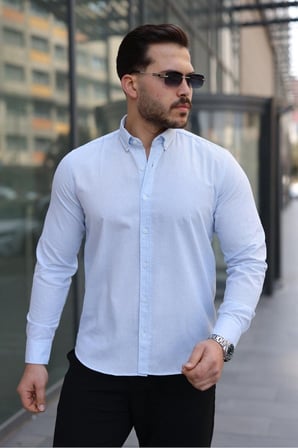 Premum Dik Yakalı Slim Fit Keten Görünümlü Gömlek