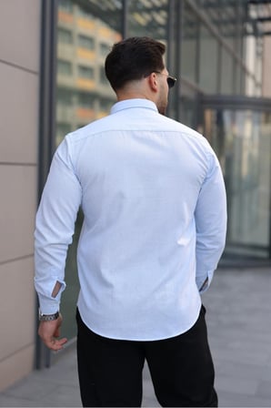 Premum Dik Yakalı Slim Fit Keten Görünümlü Gömlek