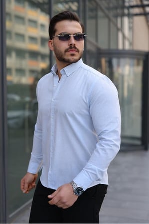 Premum Dik Yakalı Slim Fit Keten Görünümlü Gömlek