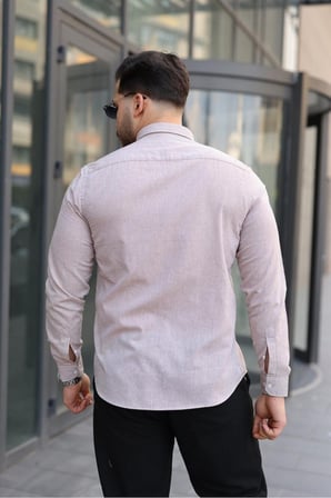 Premum Dik Yakalı Slim Fit Keten Görünümlü Gömlek