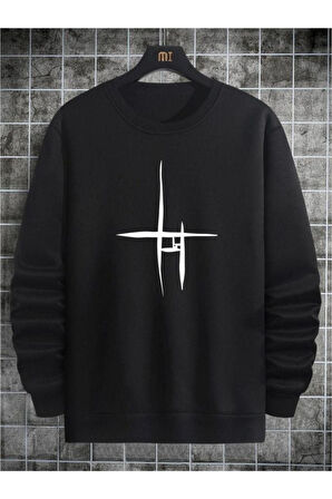 Unisex Çizgi Baskı Bisikletyaka Sweatshirt