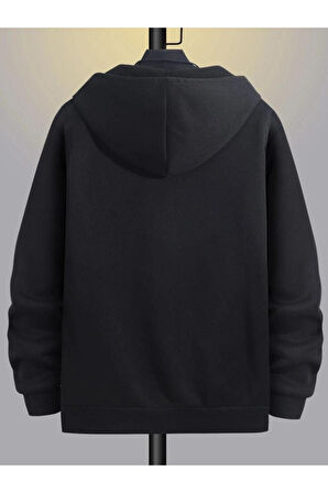 Unisex Beyaz Çicek Baskı Fermuarlı Kapüşonlu Oversize Hırka