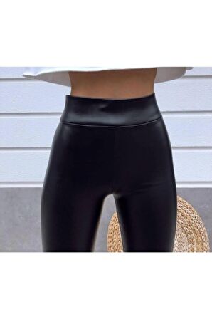 Kadın Yüksek Bel Içi Şardonlu Deri Tayt