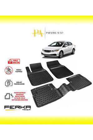 Honda Civic 9 Sedan 2012-2016 Uyarlanabilir Havuzlu Paspas