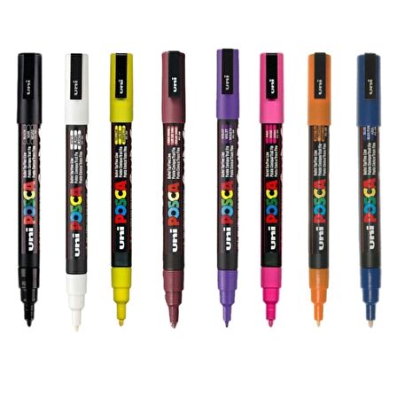 Uni Posca Marker Kalem PC-3M (0.9-1.3mm) 8'li Set Sıcak Renkler