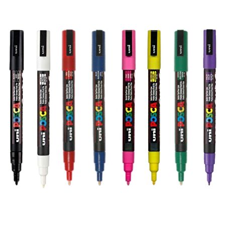 Uni Posca Marker Kalem PC-3M (0.9-1.3mm) 8'li Set Temel Renkler