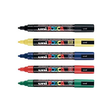 Uni Posca Marker Kalemi PC-5M (1.8-2.5mm) 5'li Set Ana Renkler