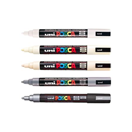 Uni Posca Marker Kalemi PC-5M (1.8-2.5mm) 5'li Set Beyaz Tonlar