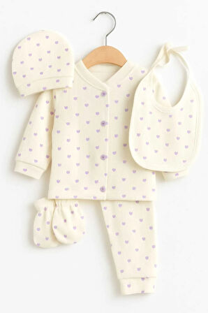 Bebek hastane çıkış 5 li set kalpli desen