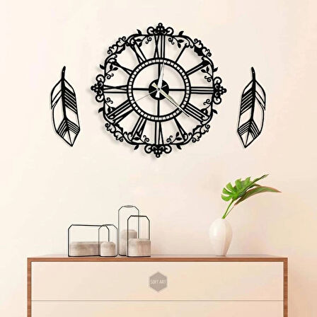 Çiçek Desenli Dekoratif Duvar Saat+2li.Yaprak 