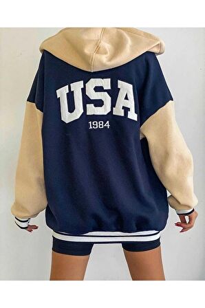 Usa 1984 Oversize Unisex Kolej Ceket 3 Iplik Kalın Kumaş