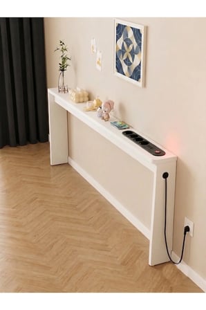 Café Royale Vintage & USB-Tech Konsol Raf - 3 USB + 4 Priz Girişli MDF Koltuk Arkası Raf Beyaz 150x85x12