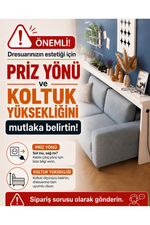Café Royale Vintage & USB-Tech Konsol Raf - 3 USB + 4 Priz Girişli MDF Koltuk Arkası Raf Dresuar Ceviz 180x85x12