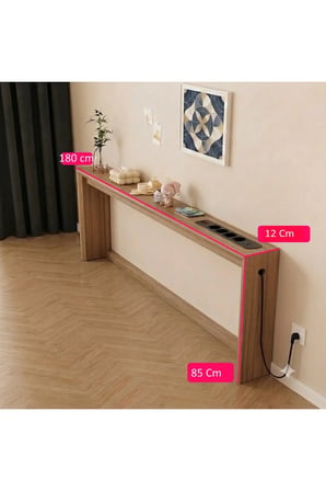 Café Royale Vintage & USB-Tech Konsol Raf - 3 USB + 4 Priz Girişli MDF Koltuk Arkası Raf Dresuar Ceviz 180x85x12
