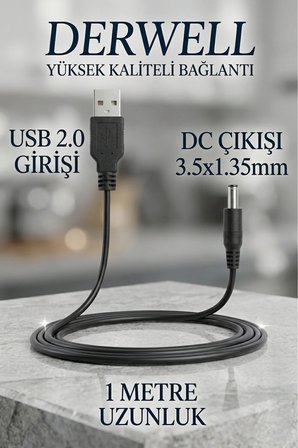 USB to DC 3.5x1.35mm 5V Güç Şarj Kablosu 1 Metre Modem Router Fan Mini Hoparlör Masa Lambası Akıllı Diş Fırçası Uyumlu Adaptör Çevirici Besleme Kablosu