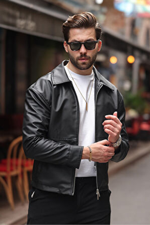 Basic Oversize Deri Ceket - Çift Fermuarlı İkonik Tasarım