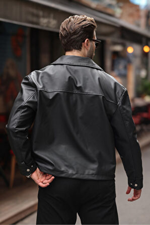 Basic Oversize Deri Ceket - Çift Fermuarlı İkonik Tasarım