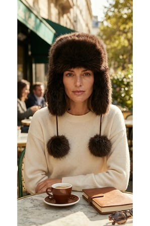 Rus Şapkası Kadın Ushanka Kürk Kalpak - Soğuk Geçirmez Kulaklı Ponponlu Kışlık Şapka