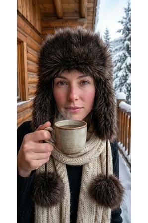 Rus Şapkası Kadın Ushanka Kürk Kalpak - Soğuk Geçirmez Kulaklı Ponponlu Kışlık Şapka