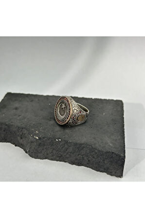 Yuvarlak Ay Yıldız Besmele Modeli Erkek Gümüş Yüzük 925 gram