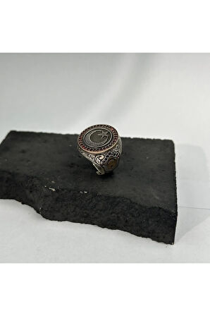 Yuvarlak Ay Yıldız Besmele Modeli Erkek Gümüş Yüzük 925 gram