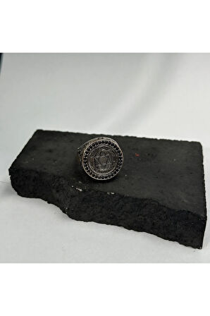 Gravür Yuvarlak Model Mührü Süleyman Gümüş Yüzük 925 gram