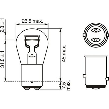 Bosch Park Stop Ampulü 12V P21/5W Çift Duy Çapraz Tırnak 2 Adet 1016 1987302814