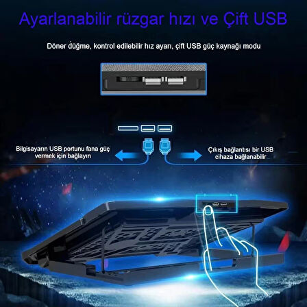 Laptop Soğutucu 6 Fanlı Sessiz Çift USB’li 15.6-17 inç Stand Uyumlu