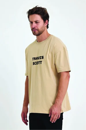 Lenithra Travis Scott Utopia Sırt Baskılı Unisex Oversize T-shirt Bej / 2XL