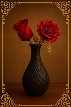 Modern Siyah Desenli Dekoratif Vazo - 18 cm | 3D Baskı Tasarım