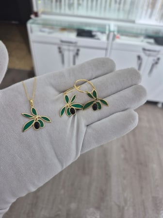 925 Ayar Papatya silver zeytin kolye küpe set.onix taşlı zeytin set.doğum taşlı zeytin set.rose.gold.rodaj