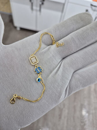 925 Ayar Papatya silver baget taşlı harf bileklik.nazar bileklik.rose.gold.rodaj