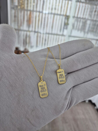 925 Ayar Papatya silver kişiye özel isimli 0,1 ct pırlanta külçe kolye.rose.gold.rodaj 