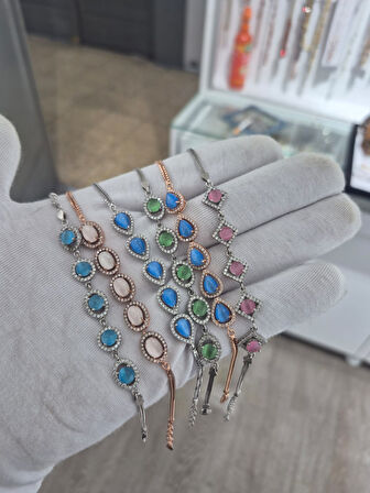 925 Ayar Papatya silver kedi gözlü taşlı ithal bileklik.rose.gold.rodaj