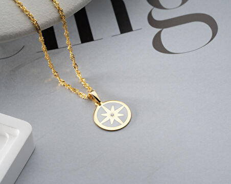 925 ayar özel pırlanta beyaz kutup yıldızı kolye