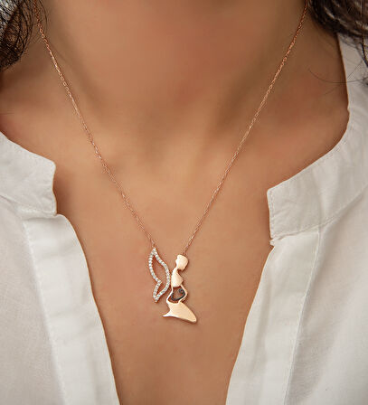 925 Ayar Papatya silver Anne Bebek kolye.rose.gold.rodaj