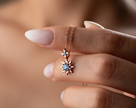 925 Ayar Papatya Silver pulsar yıldızı kolye.kutup yıldızı kolye.zarif kolye.rose.gold.rodaj