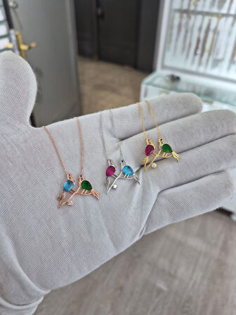 925 Ayar Papatya Silver çifte kumrular kolye.kuş kolye.sevgili kolye.doğum ayı kolye.rose.gold.rodaj