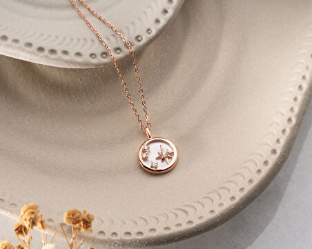 925 Ayar Papatya Silver kutup yıldızı kolye.sedef kolye.rose.gold.rodaj