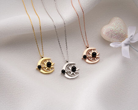 925 Ayar Papatya Silver ay güneş kolye.incili kolye.rose.gold.rodaj